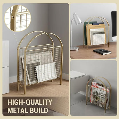 MyGift Mid-Century Design Magazine Rack, Matte Black Tone Metal Mesh - Image 6