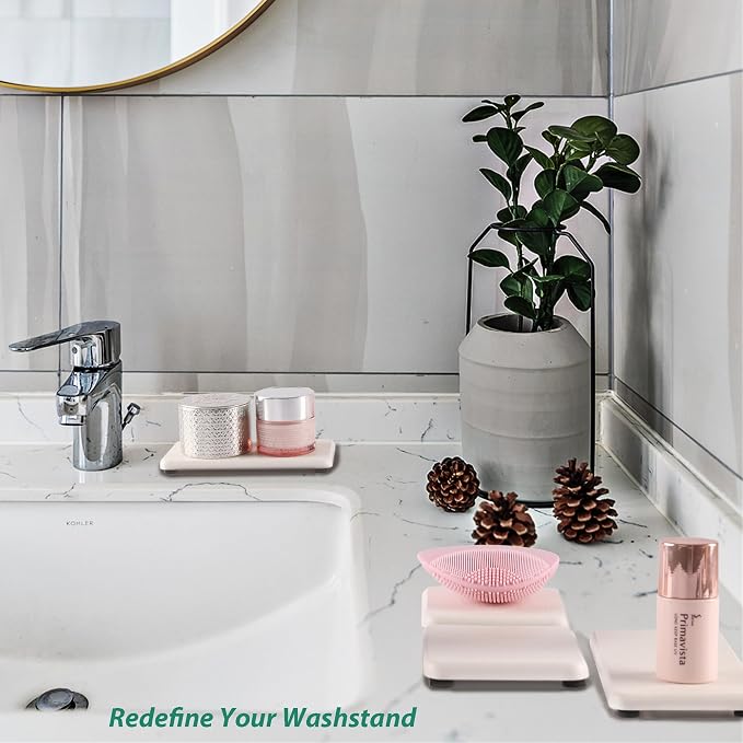 2 Pcs Water Absorbing Stone Trays, Kitchen/Bathroom Sink Soap Dish, Diatomite - Image 6