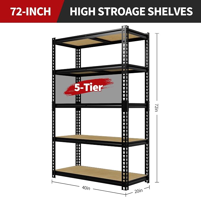 Heavy Duty Garage Storage Shelves, 2500 Lbs Capacity, 5-Tier Adjustable Storage - Image 3