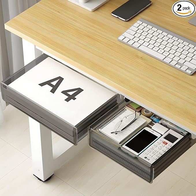 Under Desk Table Drawer Storage Organizer, 2 Pack Large & Medium Slide Out Desk by SVNNELP