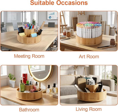 Marker Organizer Rotating Bamboo Desk Organizer, Silent 360° Rotation Caddy - Image 8