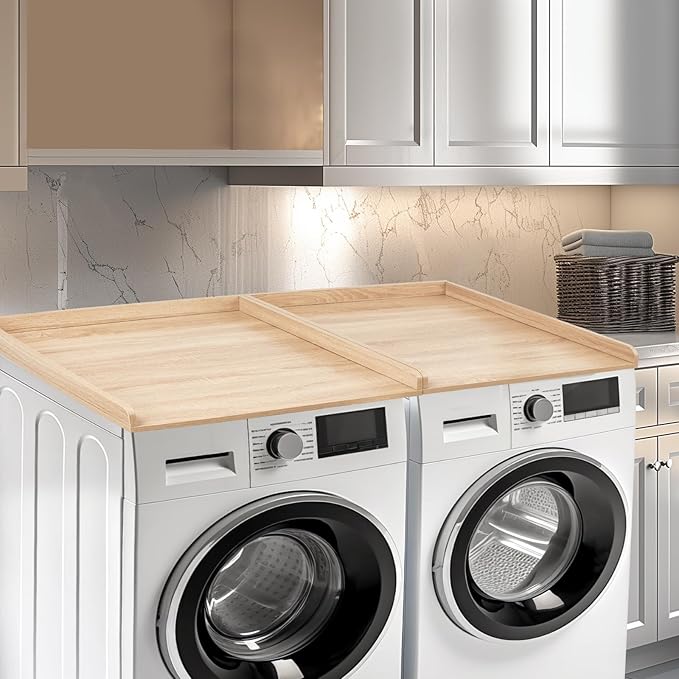 Washer Dryer Countertop, Wooden Laundry Countertop Set of 2 Dryer Storage Shelf by KosydownBasic