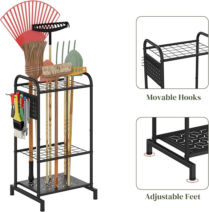 Garden Tool Organizer with Hooks Yard Tool Rack Heavy Duty Steel Yard Tool - Image 5