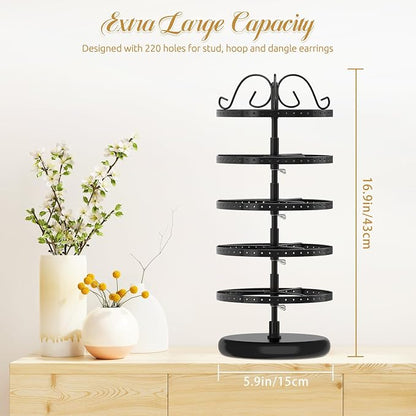 MODOWEY Rotating Earring Holder Organizer Display, 5 Tier Metal Tree, - Image 3