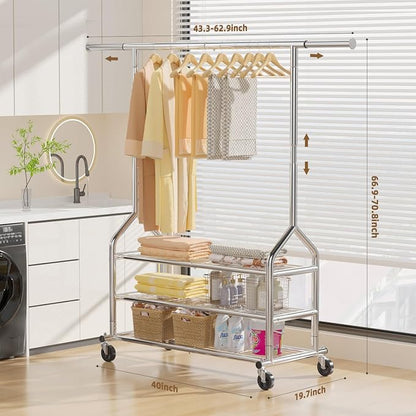EAGMAK Heavy Duty Clothes Rack Load 688 LBS, Rolling Clothing Rack - Image 3