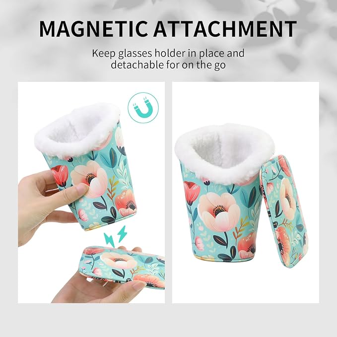 Plush Lined Eyeglasses Holder, Cute Magnetic PU Leather Glasses Stand Case - Image 6