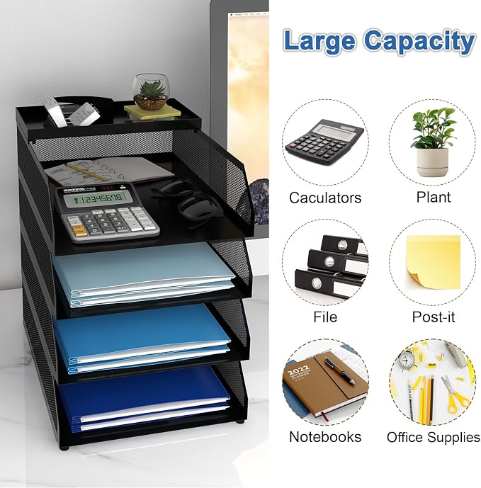 Natwind 4-Tier Desk Organizer, Stackable Paper Tray, Desk Accessories, Metal - Image 7