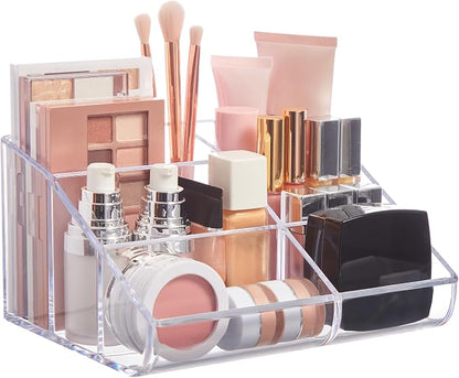 STORi Clear Plastic Vanity Makeup Organizer | 6-Compartment Holder by STORi