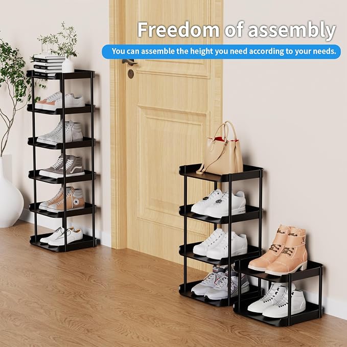 6 Tier Vertical Narrow Shoe Rack, Stackable Tall Skinny Shoerack, Compact - Image 4