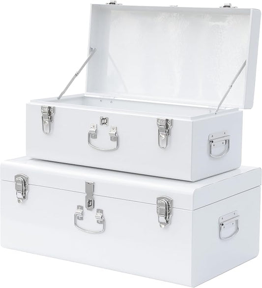 Vixdonos Decorative Large Metal Box Storage Trunk Chest Set of 2 College Dorm by Vixdonos