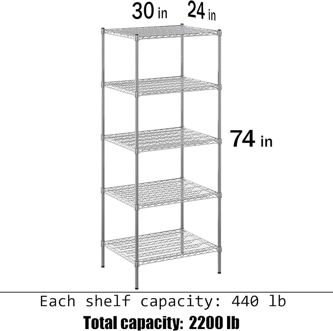 24" Deep x 30" Wide x 74" Height Wire Shelving Kit | 5-Tier | NSF Commercial - Image 3