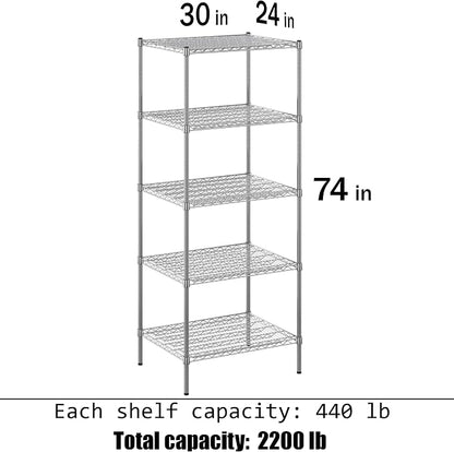 24" Deep x 30" Wide x 74" Height Wire Shelving Kit | 5-Tier | NSF Commercial - Image 3