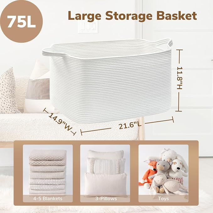 Goodpick Large Blanket Basket Living Room, Storage Baskets - Image 3