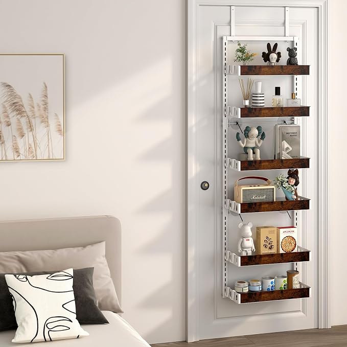 bukfen Over the Door Pantry Organizer, 6-Tier Adjustable Wooden Basket Kitchen - Image 7