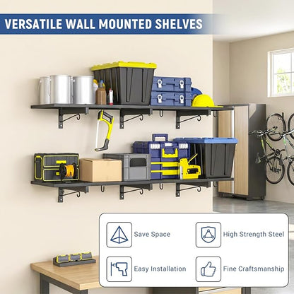 2 Pack Garage Wall Shelf, Heavy Duty Garage Shelving, Metal Hanging Storage Rack - Image 2