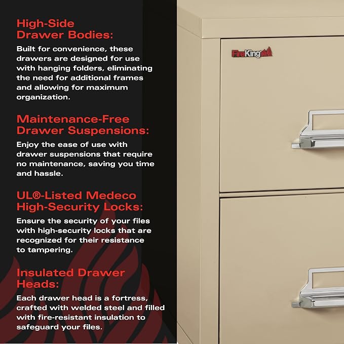 FireKing Vertical 2 Drawer Letter Fire Safe File Cabinet - Image 7