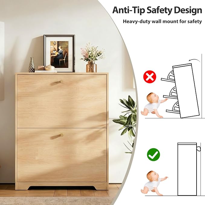 Nicetree Shoe Cabinet with 2 Flip Drawers, Narrow Shoe Organizer Cabinet - Image 9