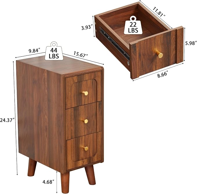 Small Nightstand Set of 2, Narrow Nightstand Slim Couch Side Table - Image 2