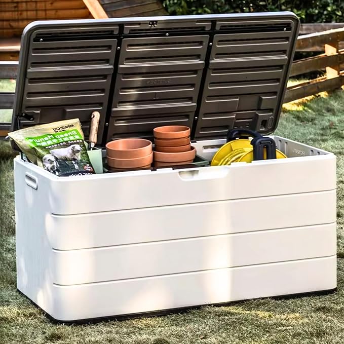 ZZM 110 Gallon Lockable Resin Deck Box, Waterproof Outdoor Storage Box by ZZM