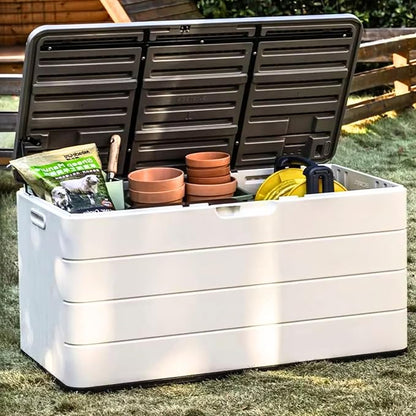 ZZM 110 Gallon Lockable Resin Deck Box, Waterproof Outdoor Storage Box by ZZM