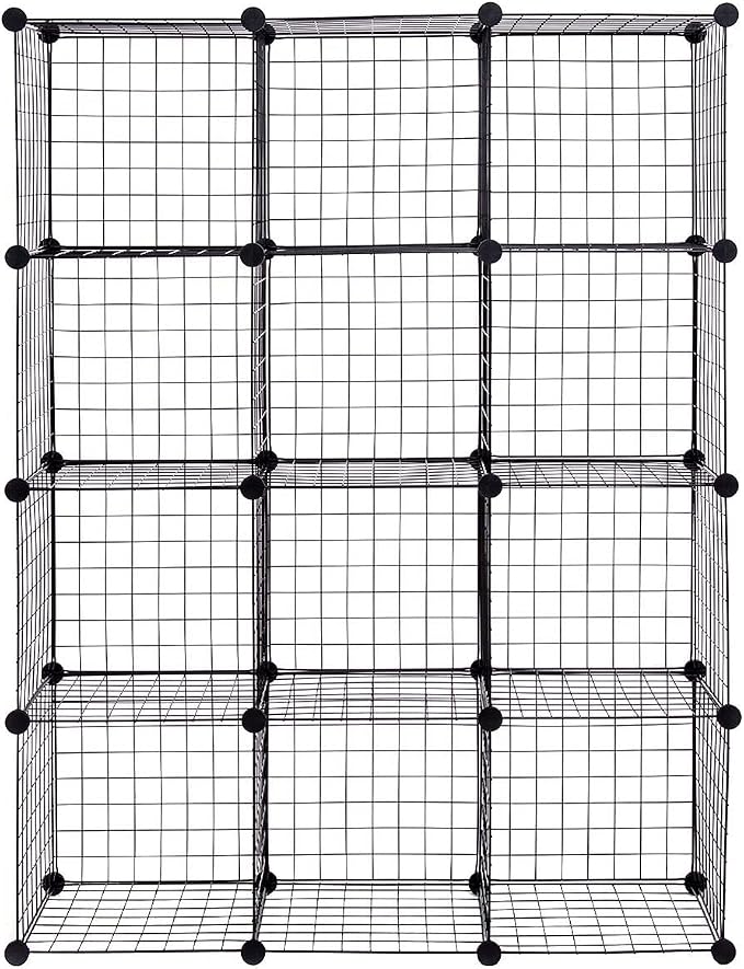 HAPPYGRILL 12-Cube Metal Wire Storage Cubes, Customizable Metal Rack Bookcase by HAPPYGRILL