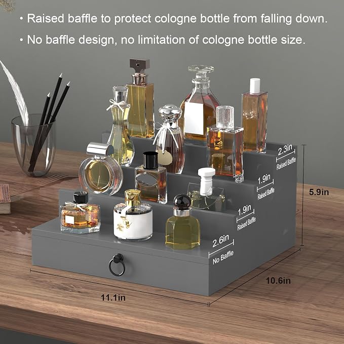 upcessory Cologne Organizer for Men, 4 Tier Black Wood Perfume Organizer - Image 5