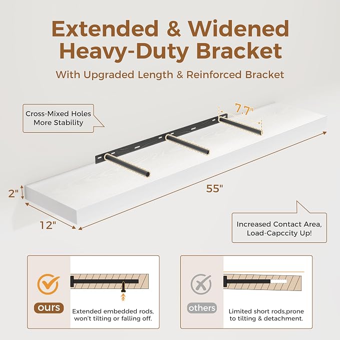 Fun Memories White Floating Shelves 55 Inch Long, 12 Inch Deep Floating Shelves - Image 3