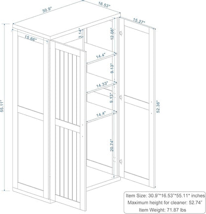 Wooden 55" Tall Broom Closet Storage Cabinet - Image 2