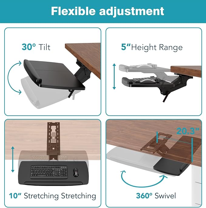 Keyboard Tray Under Desk with Storage Drawer, Height Adjustable Keyboard Tray - Image 4