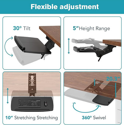 Keyboard Tray Under Desk with Storage Drawer, Height Adjustable Keyboard Tray - Image 4