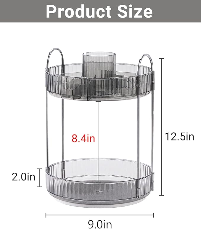 360 Rotating Makeup Organizer, 2 Tier Large Capacity Make Up Organizers and - Image 4