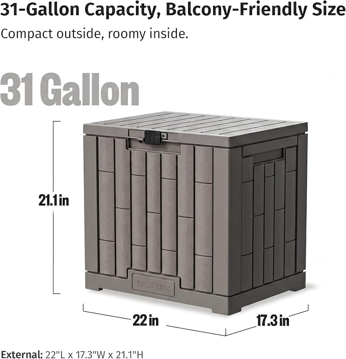 EAST OAK Outdoor Storage Box, 31 Gallon Deck Box, Waterproof Resin Storage Bin - Image 10