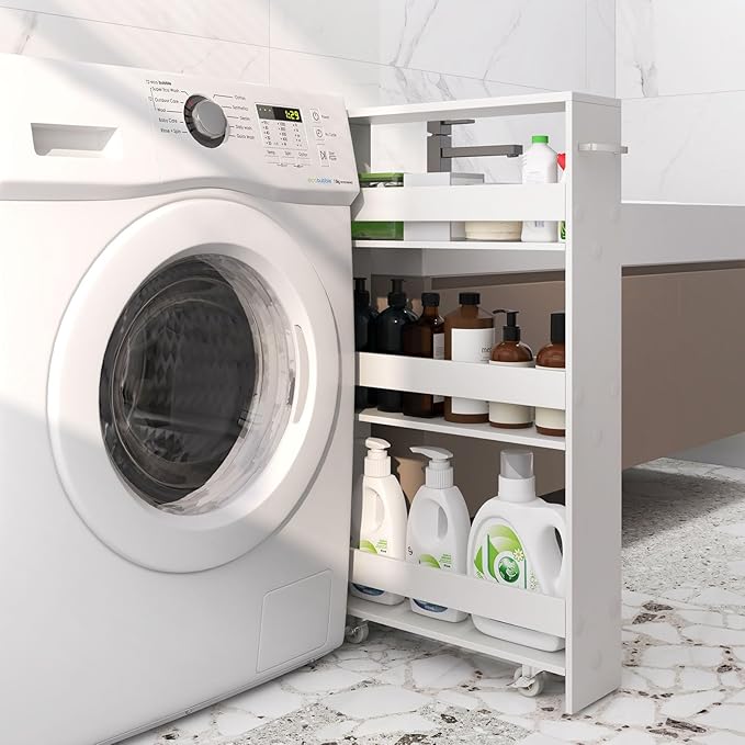 Slim Storage Cart, 4 Tier Narrow Storage Cabinet Between Washer and Dryer - Image 3