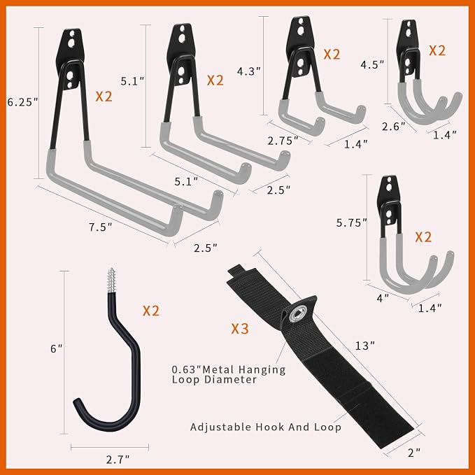 SMARTOLOGY Garage Hooks with Bike Hook & Extension Cord Organizer, 15 Pack Set - Image 4