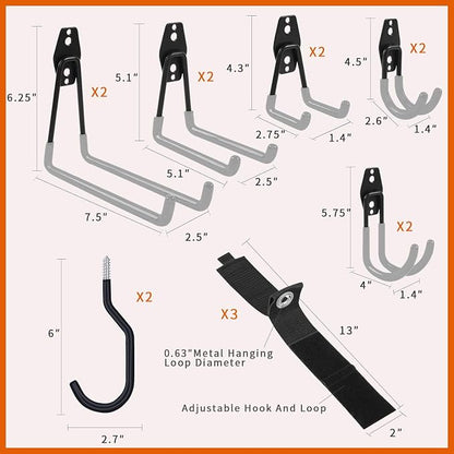 SMARTOLOGY Garage Hooks with Bike Hook & Extension Cord Organizer, 15 Pack Set - Image 4