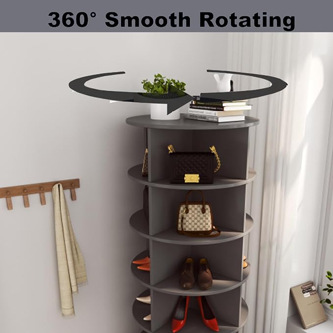 Rotating Shoe Rack Tower, Wooden Spinning Shoe Organizer, Free Standing 360° - Image 7