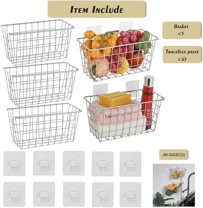 JUNCHU CHERRY 5 Pack Hanging Storage Basket, Bathroom Basket, Household Goods - Image 6