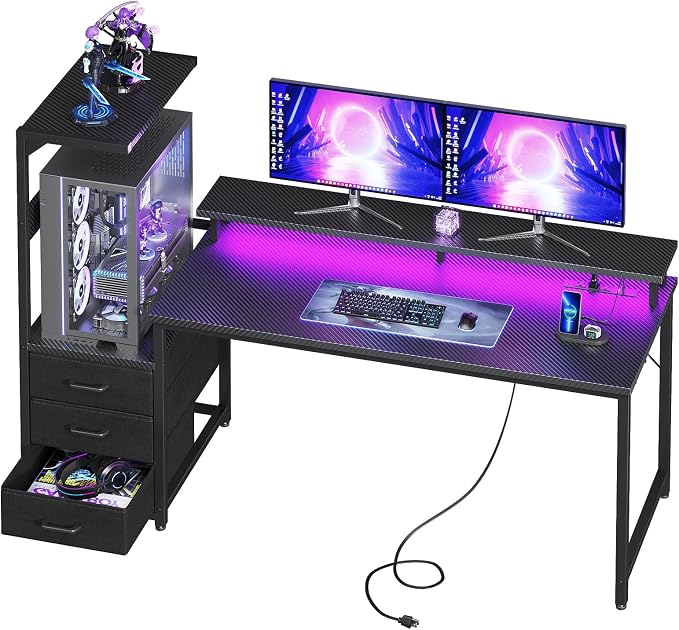 AODK 59 Inch Gaming Desk with LED Light- Reversible Computer Desk with Storage by AODK