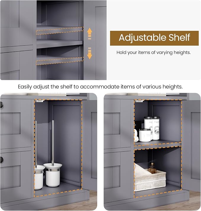 GRUSIGN Bathroom Cabinet, Modern Bathroom Floor Storage Cabinet Organizer - Image 7