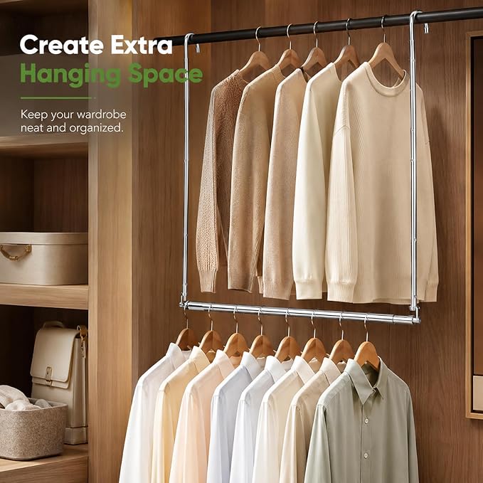 2 Pack Hanging Closet Rod Stainless Steel, Adjustable Width & Height 16–27.5 in - Image 3