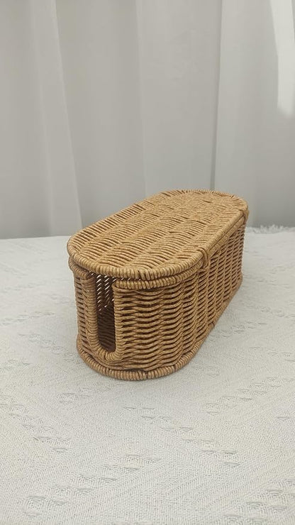 Cable Management Box, Handwoven Faux Rattan Cord Organizer Box - Image 8