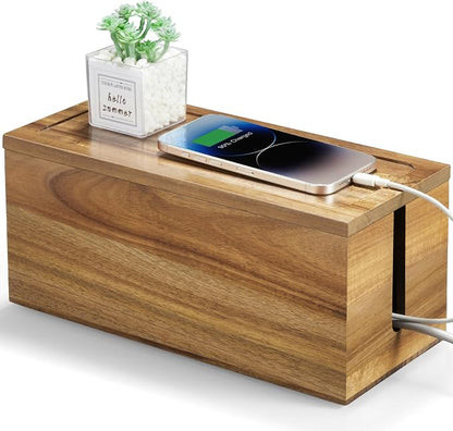 Acacia Wood Cable Management Box by Unknown