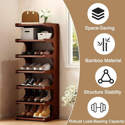 7-Tier Vertical Shoe Rack, Bamboo Free Standing Shoe Rack Shelf, Shoe Storage - Image 3