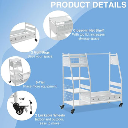 Lauren&Harold Golf Bag Organizer Garage Storage, Golf Storage Rack Stand Fits 2 - Image 4