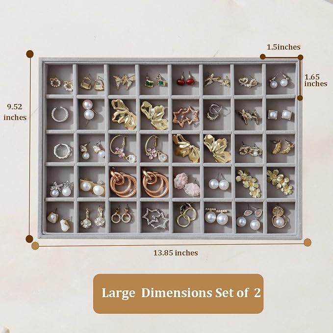 Large Velvet Jewelry Tray 2 Pack Stackable Jewelry Display Drawer Inserts Trays - Image 4