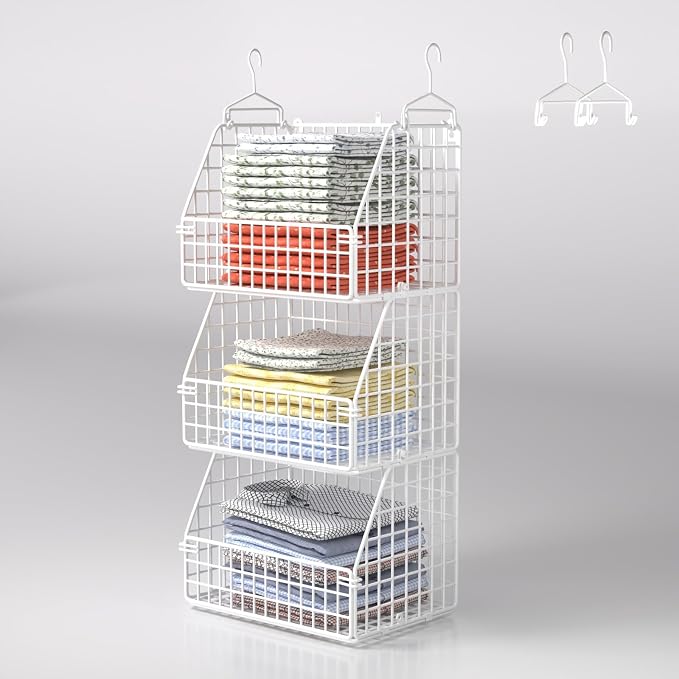 Hanging Closet Organizer and Storage, Clothes Hanging Shelves Wire Baskets by PUPPYCUTE