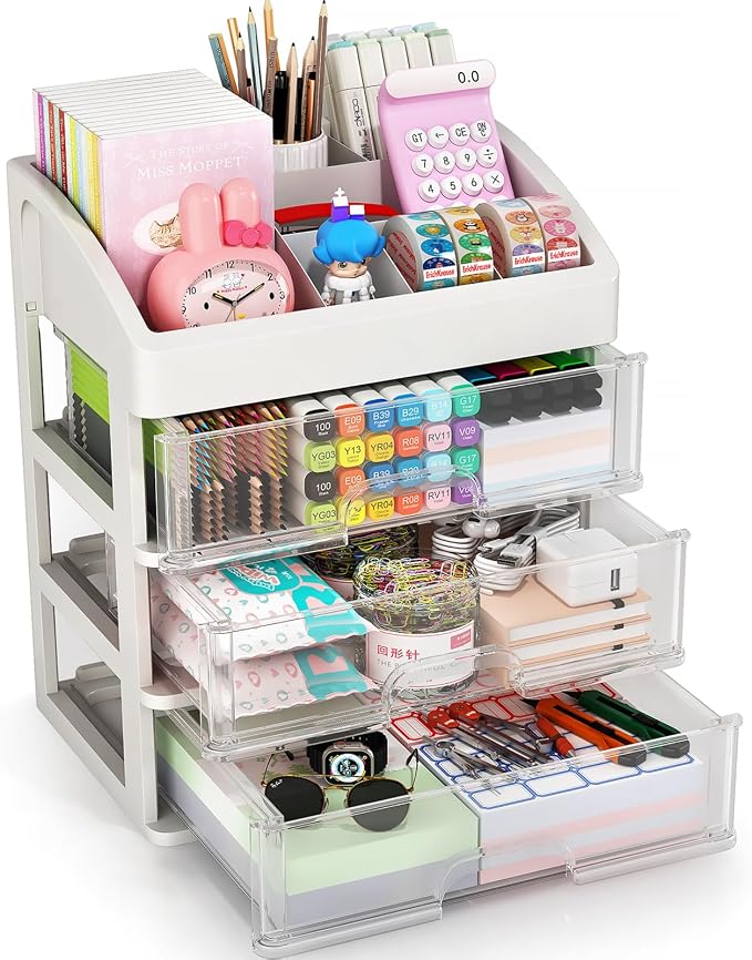 Desk Organizer with Drawers, 3 Drawers Storage Organizer, Desktop Storage by ORGIDOL