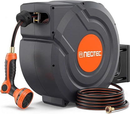 Upgraded Retractable Garden Hose Reel 1/2 inch x 130 ft Wall-Mounted 9 Pattern by NEO-TEC