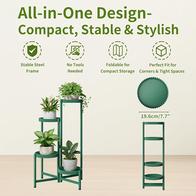 4-Tier Metal Plant Stand Indoor Outdoor, Corner Tall Plant Shelf - Image 5