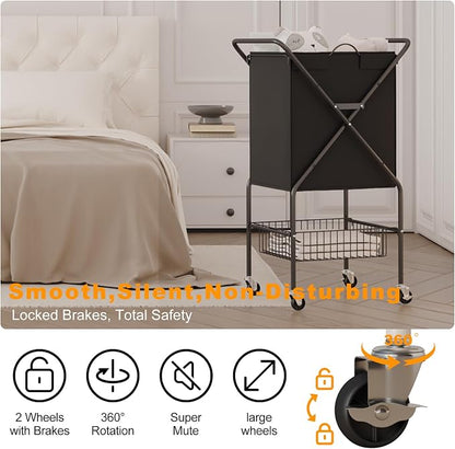 Laundry Basket with Wheels:88L Rolling Laundry Cart Foldable Metal Frame Dirty - Image 3